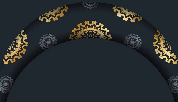 Banner Negro Con Patrón Oro Indio Espacio Texto — Vector de stock