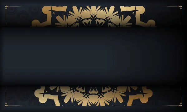 Banner Preto Com Padrão Ouro Indiano Coloque Sob Seu Texto —  Vetores de Stock