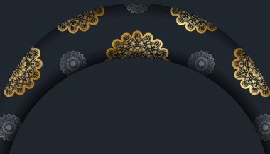 Tasarımınız için soyut altın süslemeli siyah renkli broşür.