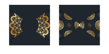 Tebrik etmek için Yunan altın desenli siyah broşür..