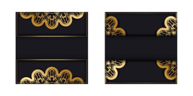 Siyah renkli tebrik kartı, tipografi için hazırlanmış altın süslemeli mandala..