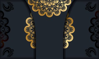 Antika altın desenli siyah pankart ve logo veya metin için boşluk
