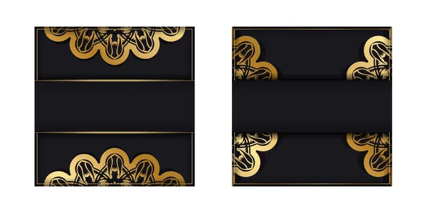 Carte Vœux Noir Avec Mandala Ornemental Doré Préparé Pour Typographie — Image vectorielle