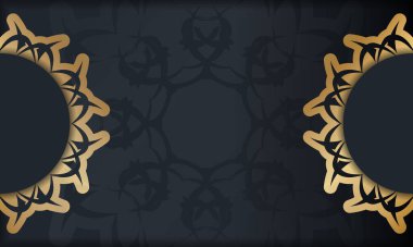 Süslü, altın desenli, siyah baner ve metin için bir yer