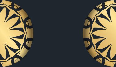 Antika altın desenli siyah pankart ve logo veya metin için boşluk