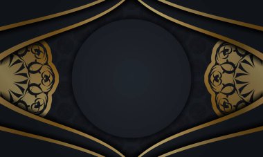 Klasik altın desenli siyah pankart ve metninin altında