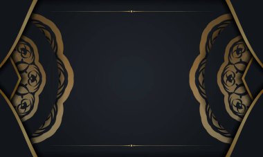 Klasik altın desenli siyah pankart ve metninin altında