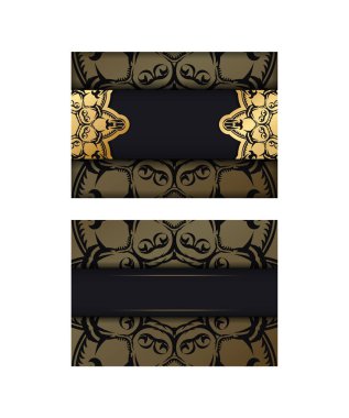 Tasarımınız için siyah broşür ve Yunan altın süslemeleri.