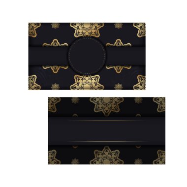 Tasarımınız için soyut altın süslemeli siyah renkli broşür.