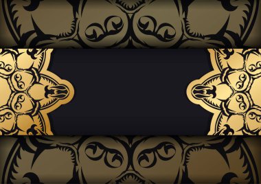 Tasarımınız için soyut altın süslemeli siyah renkli broşür.