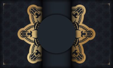 Antika altın süslemeli siyah pankart ve metin için yer