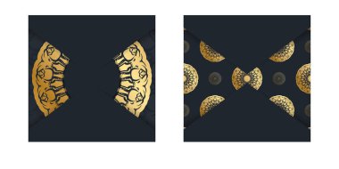 Siyah kartpostallı şablon ve basılmaya hazır altın süslemeler..