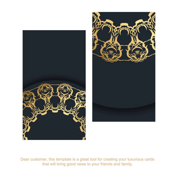 Business Card Black Vintage Gold Pattern Your Contacts — Stock Vector