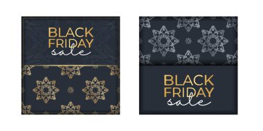 Poster İndirimini Kutla Kara Cuma Koyu Mavi ve Yunan Altın Desenli