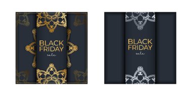 Festive Poster indirimi Kara Cuma Soyut Altın Süslü Koyu Mavi