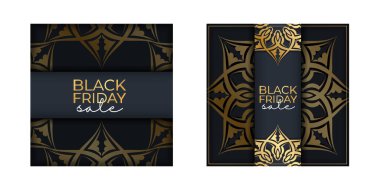 Siyah Cuma reklamları. Koyu mavi, klasik altın desenli.