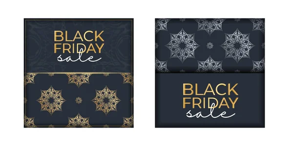 Festive Advertising Black Friday Dark Blue Vintage Golden Ornament — Stock Vector