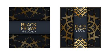 Kara Cuma İçin Şenlikli Poster Lükslü Altın Desenli Koyu Mavi