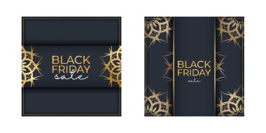 Poster Afişi Kara Cuma Koyu Mavi ve Yuvarlak Altın desenli