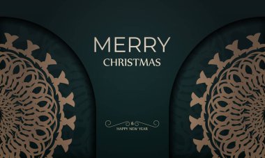 Broşür Mutlu Noeller ve mutlu yeni yıllar Kışın sarı desenli koyu yeşil renk