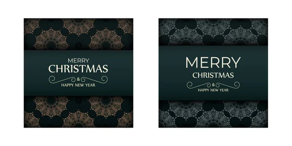 Merry Christmas Happy New Year Dark Green Color Flyer Template — Stock Vector