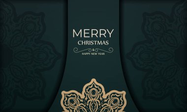 Şenlikli Broşür Mutlu Noeller koyu yeşil ve klasik sarı desenli