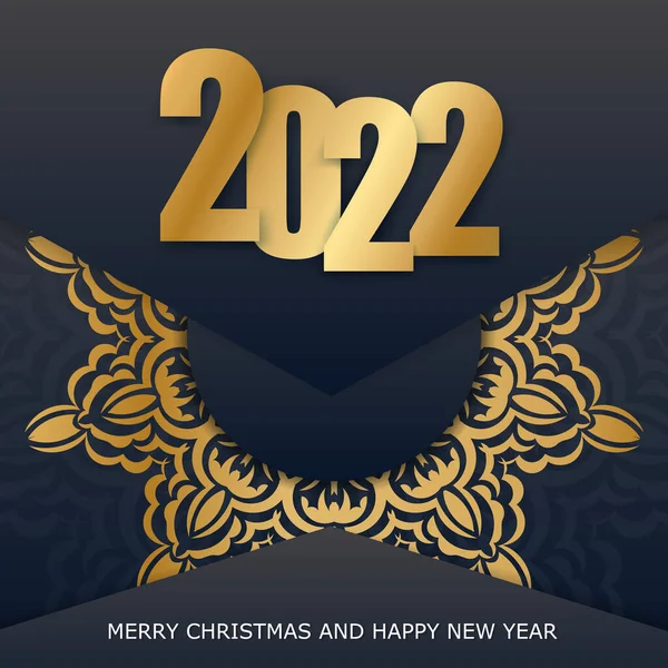 2022 Открытка Рождеством Счастливого Нового Года Черный Цвет Винтажным Золотым — стоковый вектор