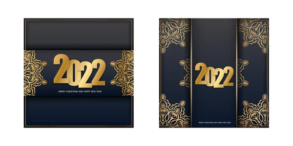 Folleto 2022 Feliz Navidad Negro Con Patrón Abstracto Oro — Archivo Imágenes Vectoriales