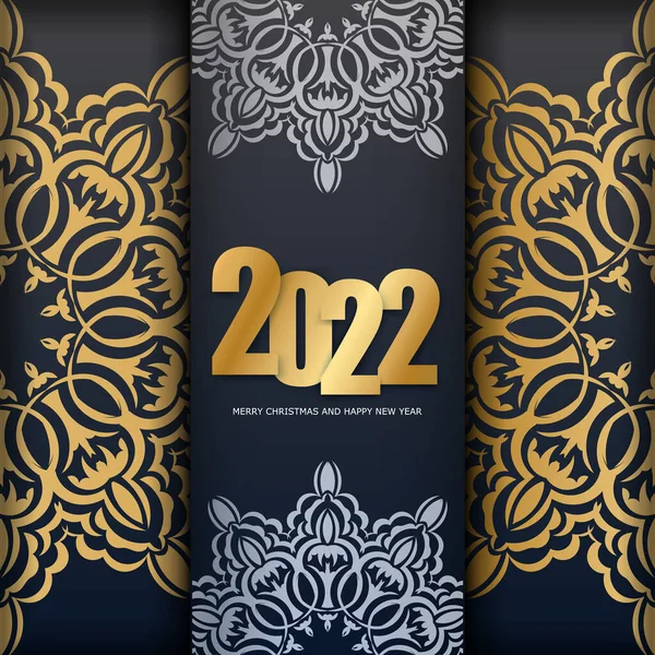 2022 Folheto Feliz Ano Novo Preto Com Padrão Ouro Inverno — Vetor de Stock