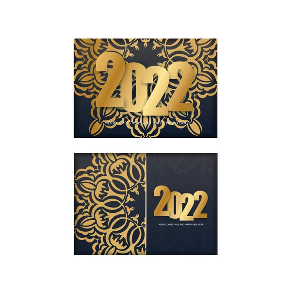 Flyer 2022 Merry Christmas Black Luxury Gold Pattern — Stock Vector