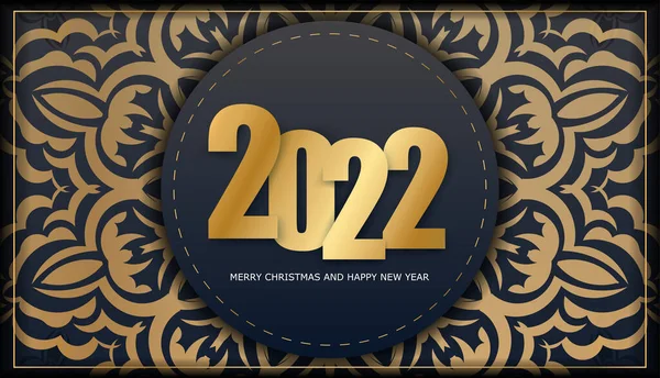 Volantino 2022 Buon Natale Colore Nero Con Motivo Oro Invernale — Vettoriale Stock