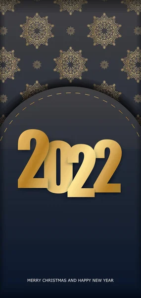 Volantino 2022 Buon Natale Colore Nero Con Ornamento Oro Invernale — Vettoriale Stock