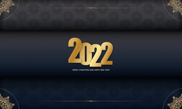 2022 Soyut Altın Desenli Siyah Renkli Yeni Yıl Broşürü — Stok Vektör