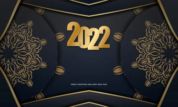 2022 Щасливий Новорічний Чорний Флаєр Абстрактним Золотим Орнаментом — стоковий вектор