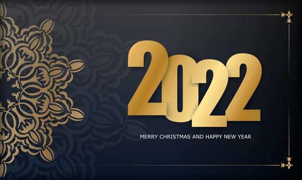 2022 Biglietto Natalizio Buon Natale Felice Anno Nuovo Colore Nero — Vettoriale Stock