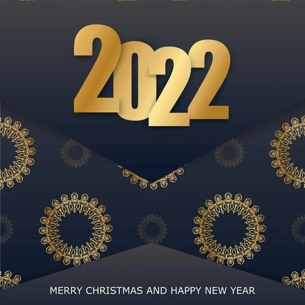 Tarjeta Felicitación Vacaciones 2022 Feliz Navidad Negro Con Patrón Oro — Archivo Imágenes Vectoriales