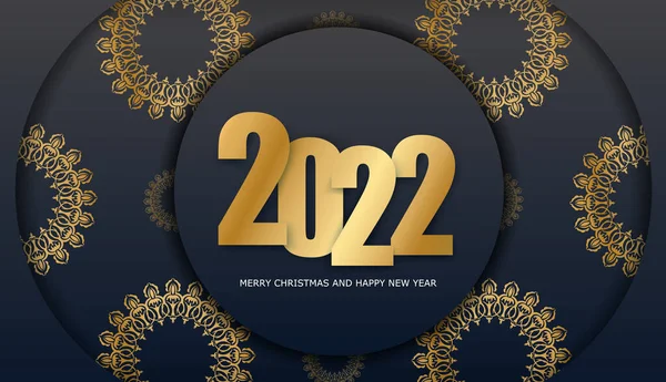 2022 Urlaubskarte Frohes Neues Jahr Schwarze Farbe Mit Vintage Goldschmuck — Stockvektor