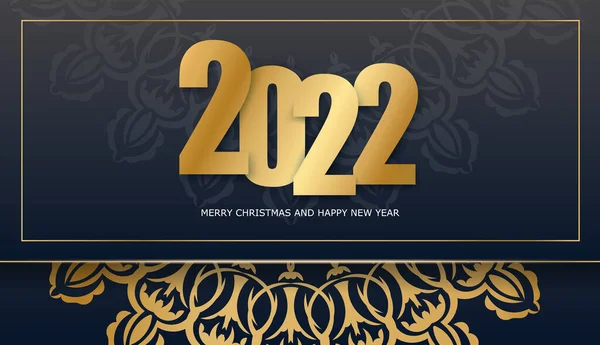 Brochure Festiva 2022 Buon Natale Nero Con Motivo Vintage Oro — Vettoriale Stock