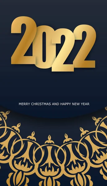Festive Brochure 2022 Happy New Year Black Vintage Gold Pattern — Stock Vector