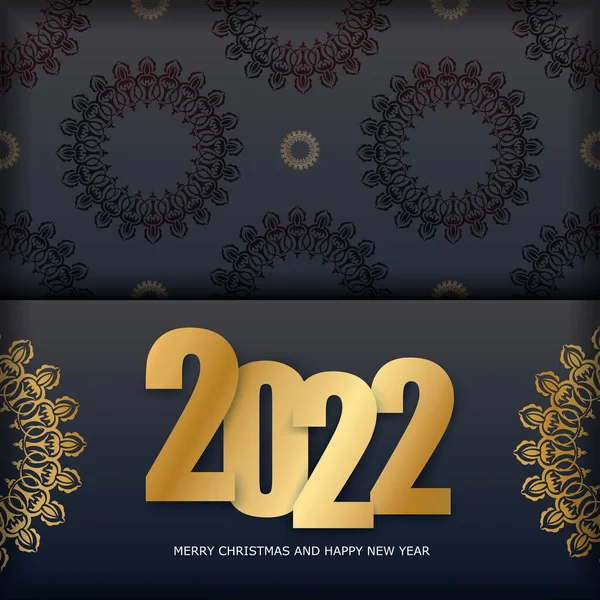 ホリデーフライヤー2022メリークリスマスと冬の金の装飾と黒の色のハッピーニューイヤー — ストックベクタ