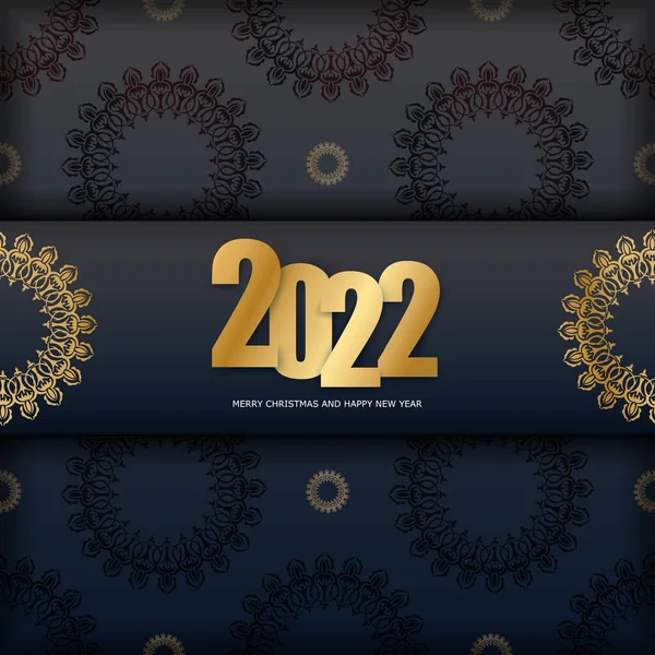 Ünnepi Szórólap 2022 Boldog Karácsonyt Fekete Luxus Arany Dísz — Stock Vector