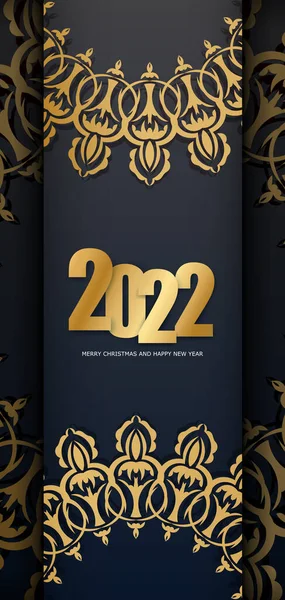 Folheto Feriado Ano Novo Feliz 2022 Cor Preta Com Ornamento —  Vetores de Stock