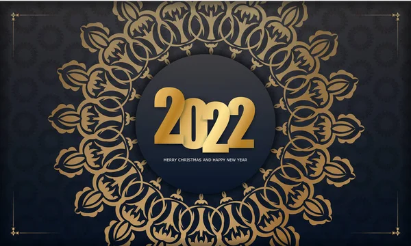 Postcard Template 2022 Καλά Χριστούγεννα Και Ευτυχισμένο Νέο Έτος Μαύρο — Διανυσματικό Αρχείο