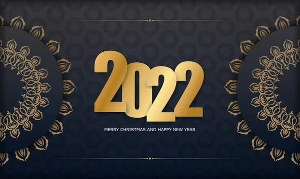 Modello Cartolina 2022 Buon Natale Nero Con Ornamenti Oro Lusso — Vettoriale Stock