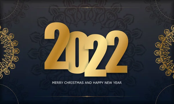 Briefkaart Sjabloon 2022 Vrolijk Kerstfeest Zwart Met Vintage Goud Patroon — Stockvector