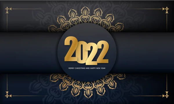 Modello Cartolina 2022 Buon Natale Nero Con Motivo Vintage Gold — Vettoriale Stock