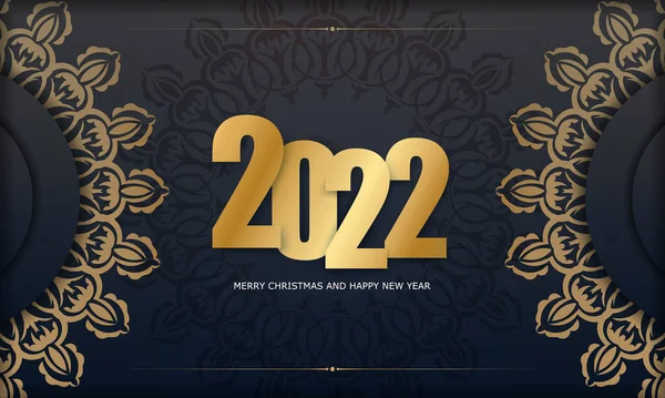 Modelo Cartão Postal 2022 Feliz Natal Preto Com Ornamento Ouro — Vetor de Stock