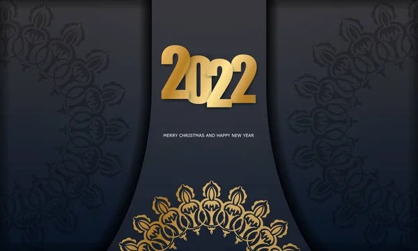 Modelo Cartão Postal 2022 Feliz Natal Preto Com Ornamento Ouro — Vetor de Stock