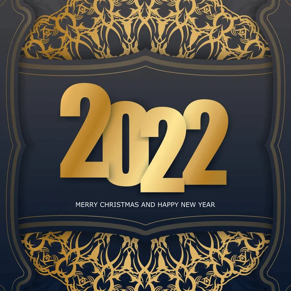 Postcard Template 2022 Happy New Year Black Color Abstract Gold — Stock Vector
