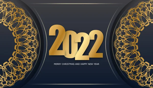 Folleto Plantilla 2022 Feliz Navidad Feliz Año Nuevo Color Negro — Vector de stock